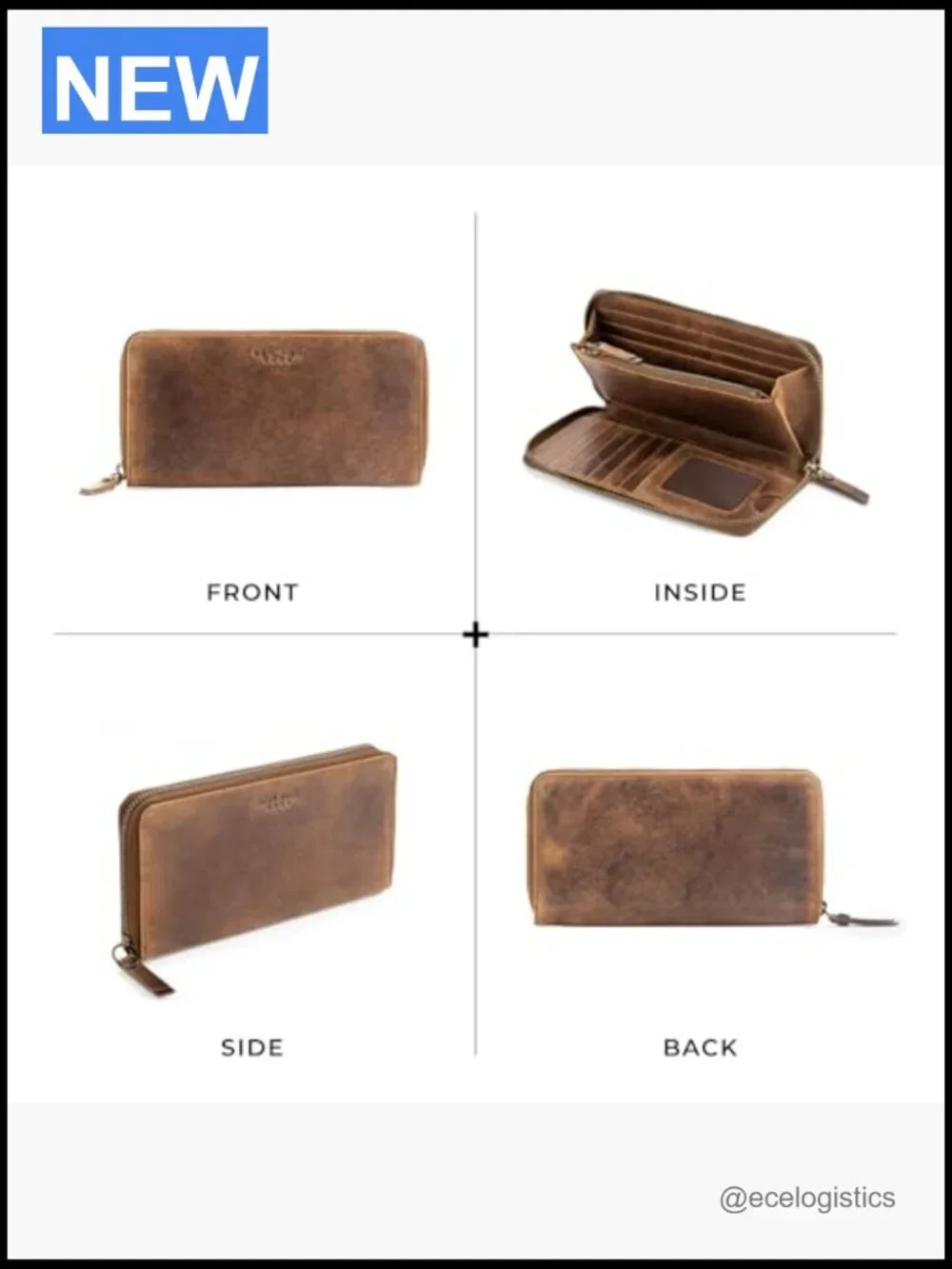 Genuine Leather RFID Blocking Zip Around Wallet 13 Card Slots ID Window